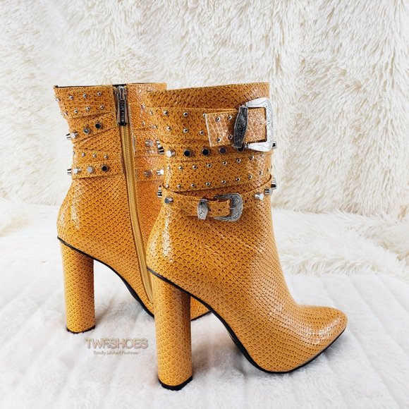 Final Sale Strap Top Studded 4" Chunky Heel Ankle Boots - Picture 11 of 15